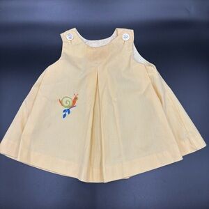 Vintage Fawn Fashions Baby Dress Yellow Pinstripe Embroidered Snail‎ Buttons 12M
